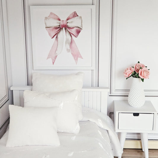 Pink & White Bow Print | 1:12 scale dolls house miniature