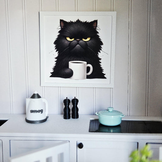 Black Cat with Mug Print | 1:12 scale dolls house miniature