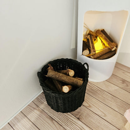 Wicker Log Basket with Firewood – alternate view 5 | 1:12 scale dolls house miniature