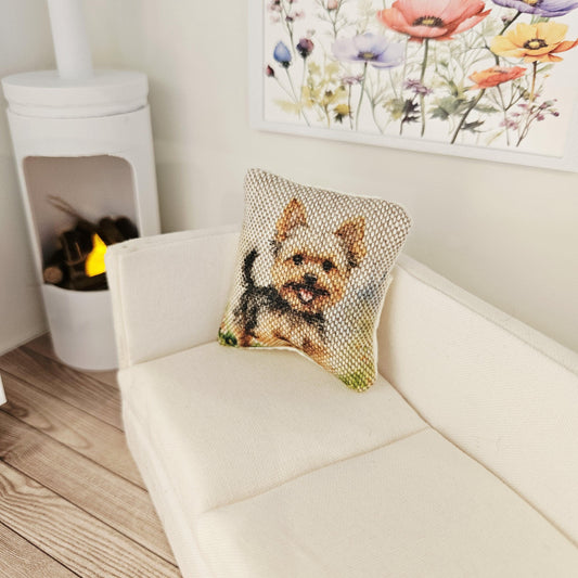 Yorkshire Terrier Cushion – alternate view 2 | 1:12 scale dolls house miniature