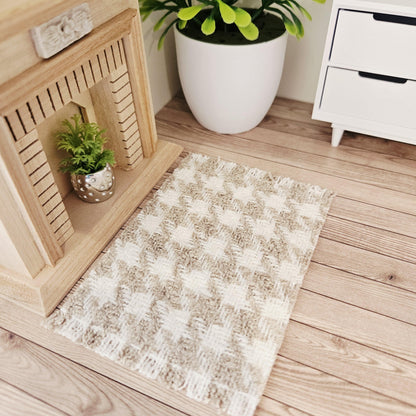 Small Beige Houndstooth Rug | 1:12 scale dolls house miniature