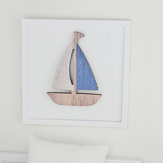Wooden Sailing Boat Framed Art | 1:12 scale dolls house miniature