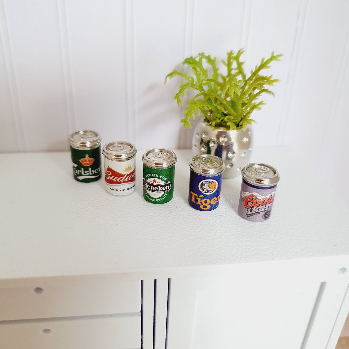 Beer Cans – Set of 5 | 1:12 scale dolls house miniature