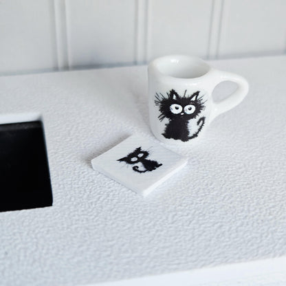 Black Cat Mug & Coaster Set | 1:12 scale dolls house miniature