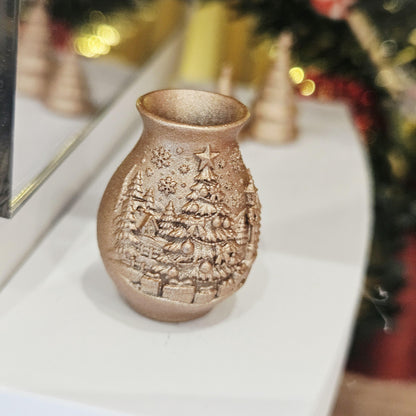 Copper christmas tree vase in a 1:12 scale dolls house display, detail view