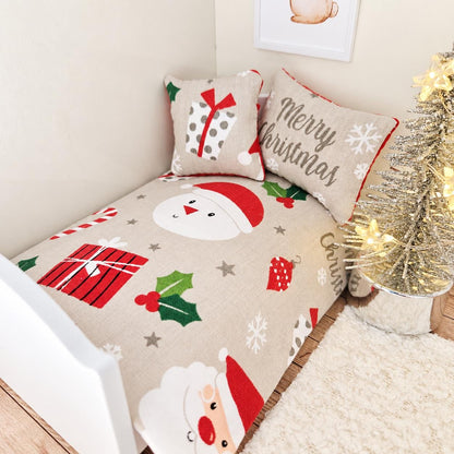 christmas snowman junior bedding set in a 1:12 scale dolls house display