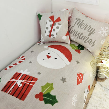 christmas snowman junior bedding set in a 1:12 scale dolls house display, detail view 4