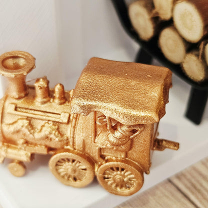 Copper christmas santa train ornament in a 1:12 scale dolls house display, detail view 7