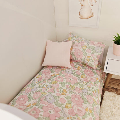 liberty floral junior bedding set in a 1:12 scale dolls house display, detail view 5