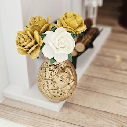 Gold santa vase with gold & white roses in a 1:12 scale dolls house display